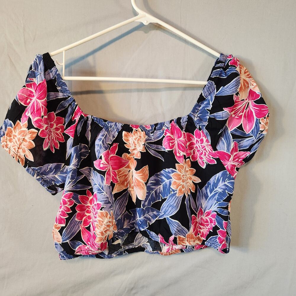 Roxy NWT Glass of Gold Tropical Floral Off Shoulder Crop Top - L